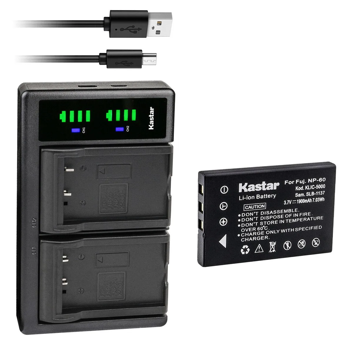 Kastar Kastar 2004 FNP60 1900mAh battery &amp; LTD2 USB charger — product photo