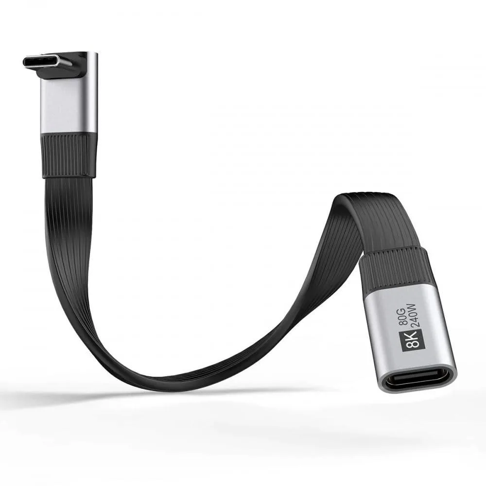 Fervit Fervit USB5.0 80Gbps 240W 16K 8K 60Hz 5K Flat Slim FPC Male to Female Extension Cable Up Angled 90 Degree 20cm — product photo