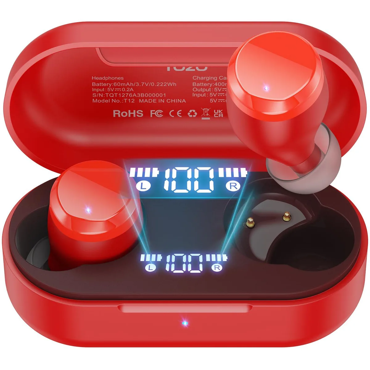 TOZO Store TOZO T12 Mini Wireless Earbuds Matte Red — product photo