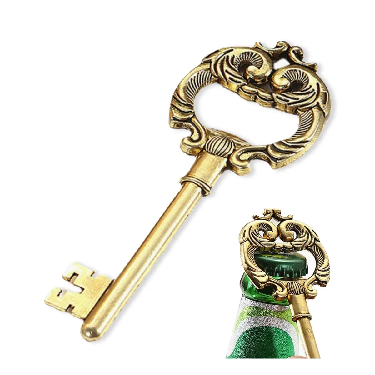 Bronze vintage key-shaped bottle opener, 4.3 by 1.6 inches, flat profile