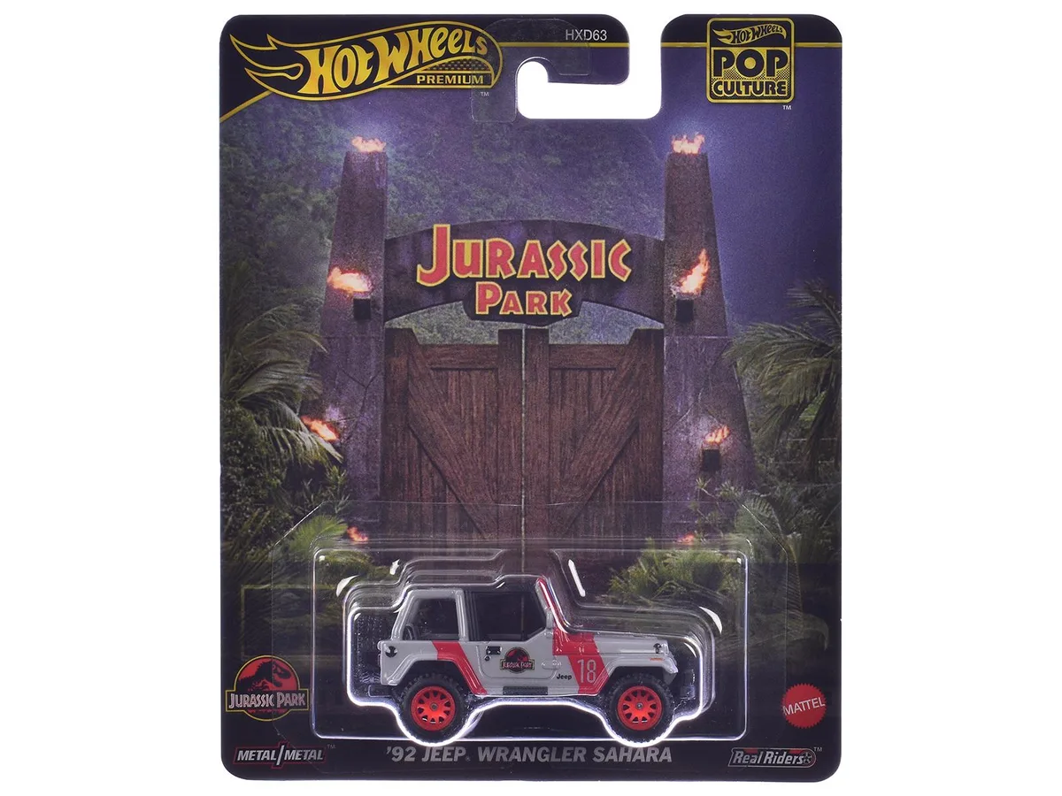 Hot Wheels Hot Wheels 1992 Jeep Wrangler Sahara Gray Red Jurassic Park 1993 Pop Culture 2.75 in hobby collectible — product photo