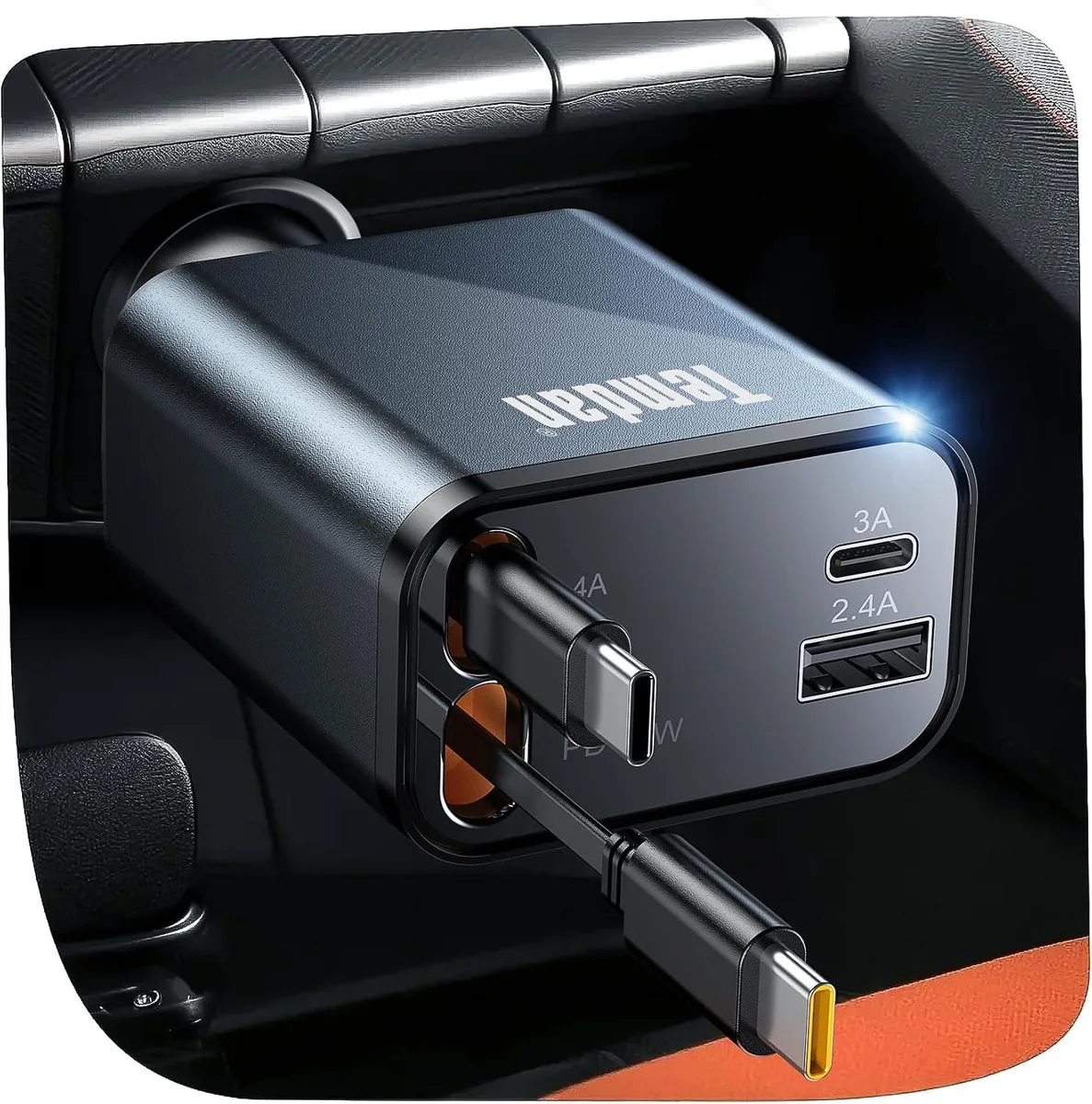 Leelbox Leelbox Retractable Car Charger 4-in-1 36W USB-C PD 12/24V 180° Rotating Plug — product photo
