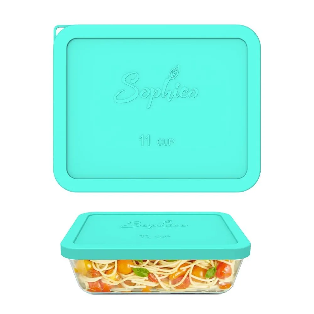 Mint rectangular silicone lid with hanging hole, shown flat