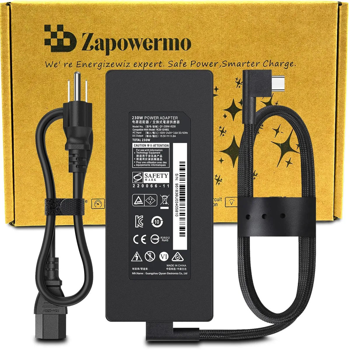 Zapowermo Zapowermo 2018 230W 19.5V 11.8A laptop charger — product photo
