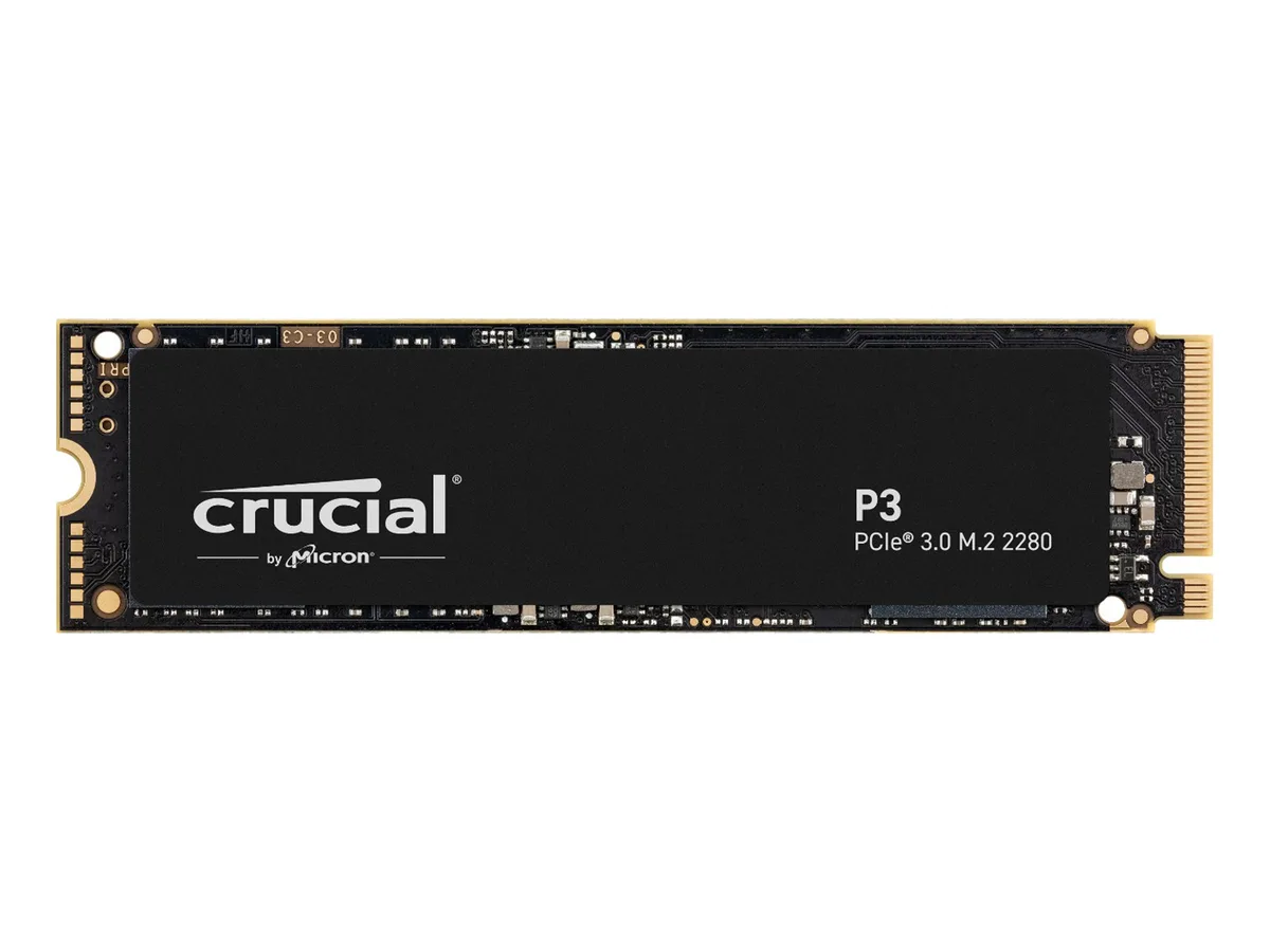 Rectangular M.2 2280 SSD with green circuit board and black label