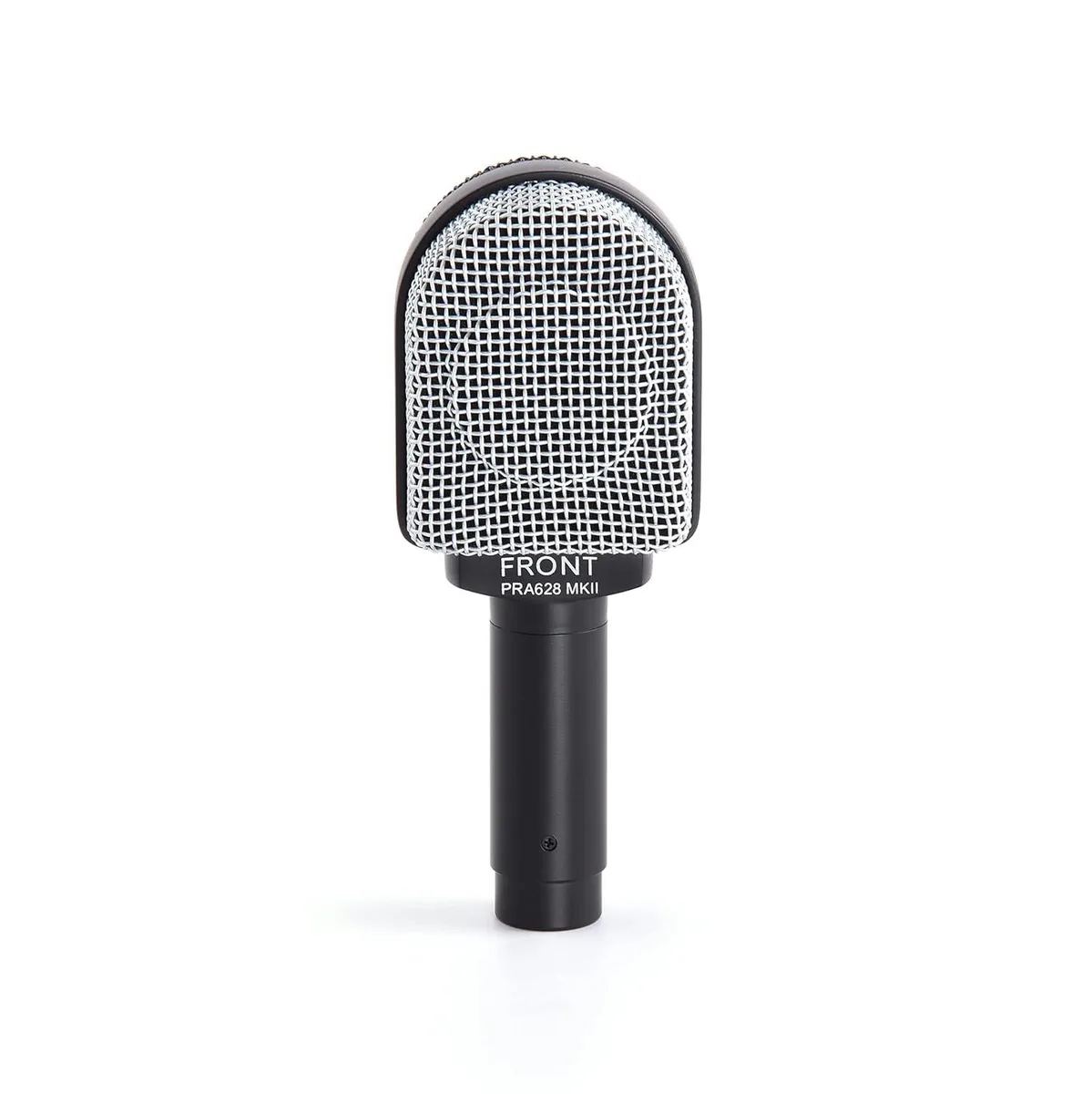 Black and silver dynamic instrument microphone with gooseneck clamp