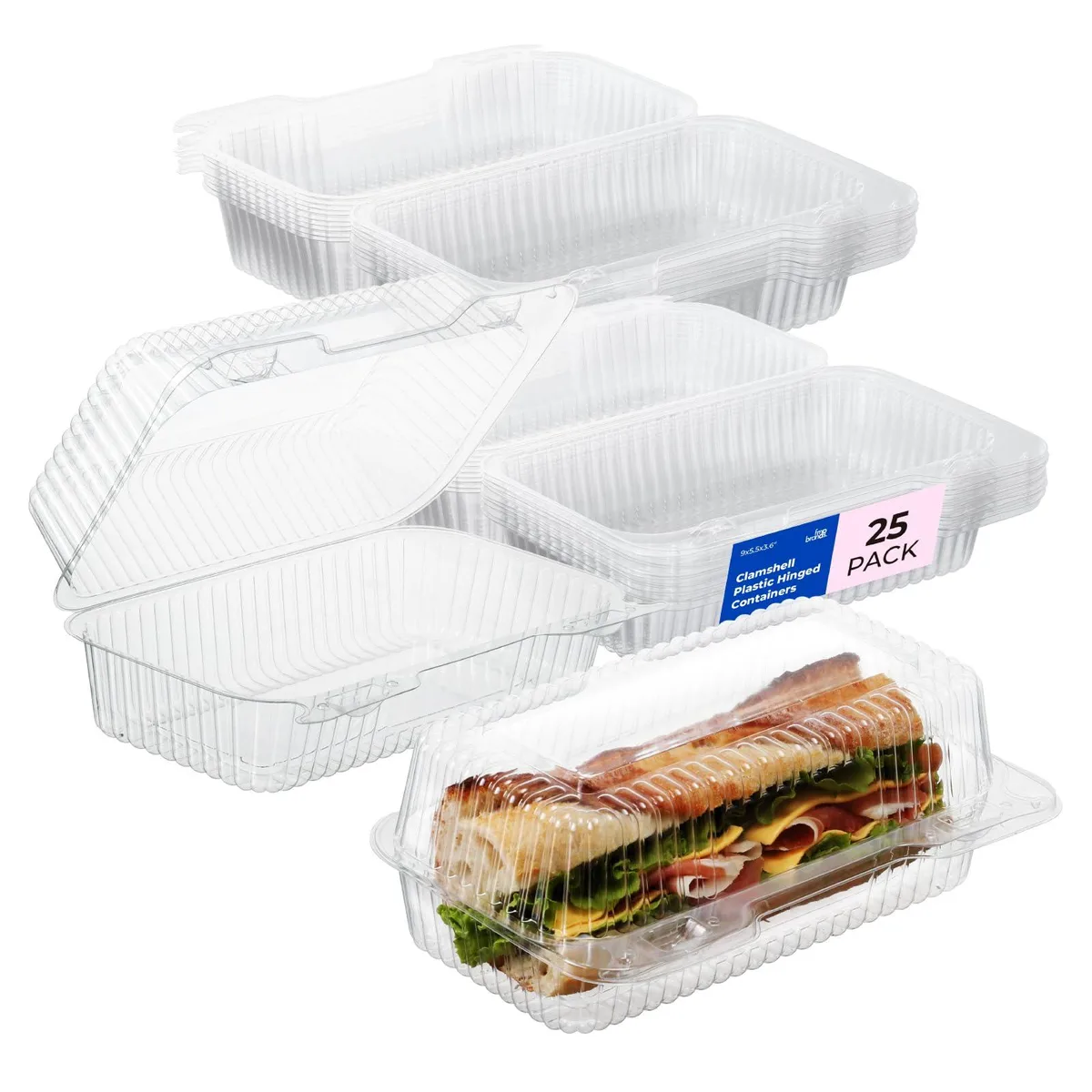 ChefVentions 9x5x3 25-Pack Clear Hinged Containers 9 x 5.5 x 3.6 — product photo
