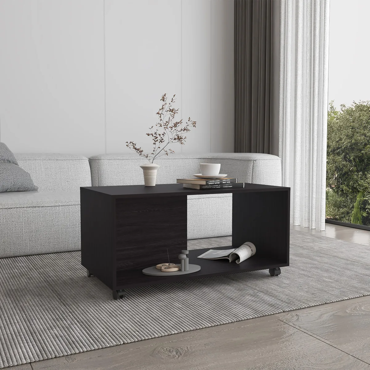 tuphen tuphen Coffee Table 4 Wheels 1 Shelf Black — product photo