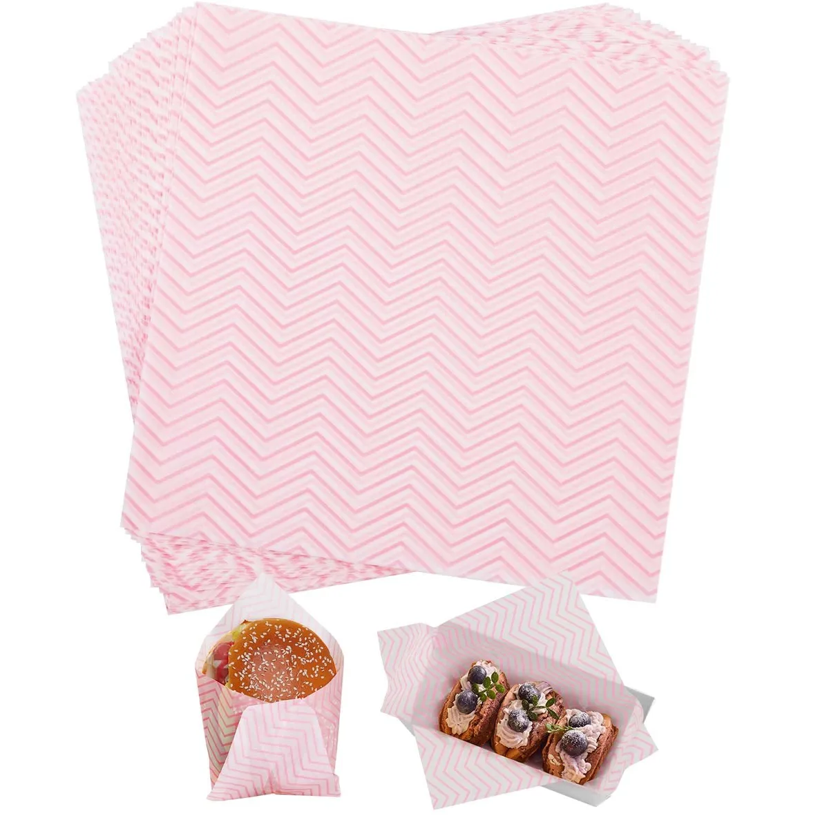  Wavy Waxed Deli Paper Sheets 100 PCS Pink Party Supplies — product photo