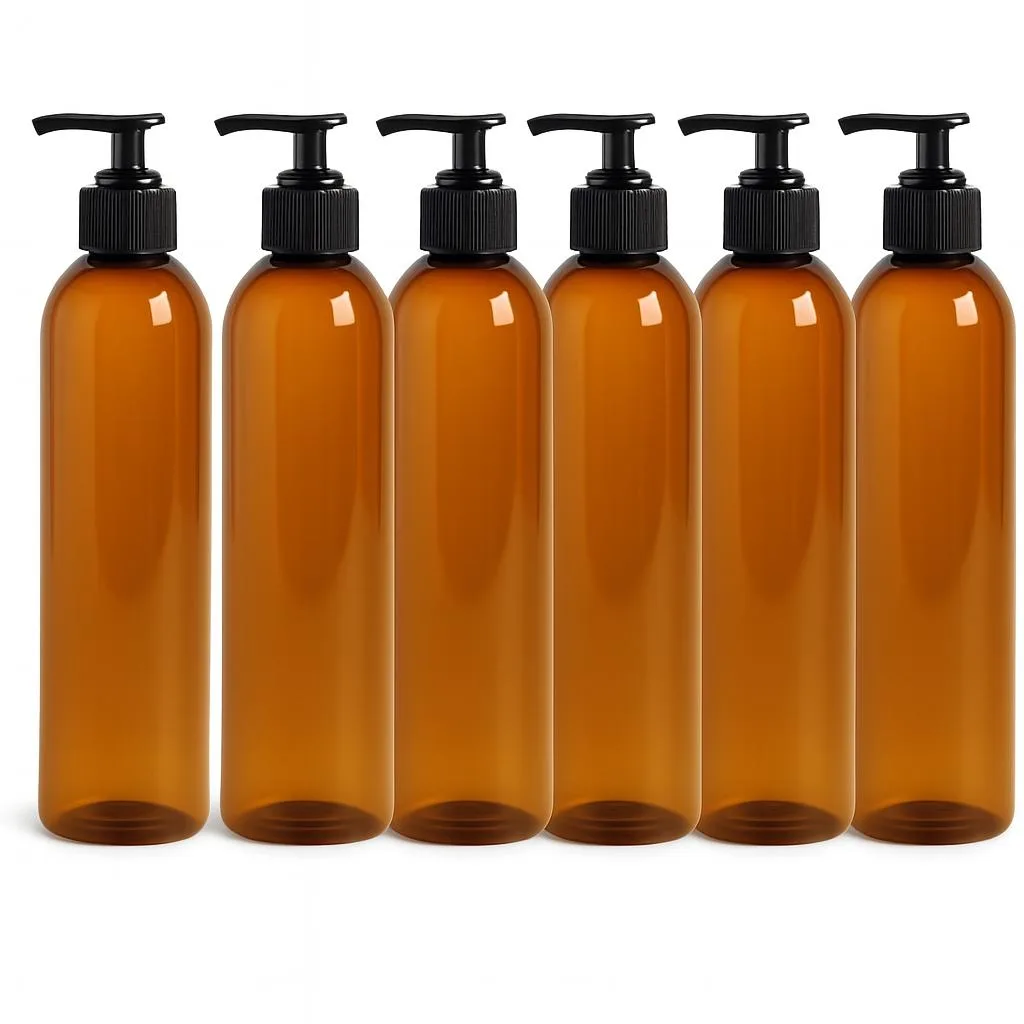 Vandue Corporation Vandue Corporation Amber 8 oz PET Bottle with Saddle Pump 7.5" .5000 lb — product photo