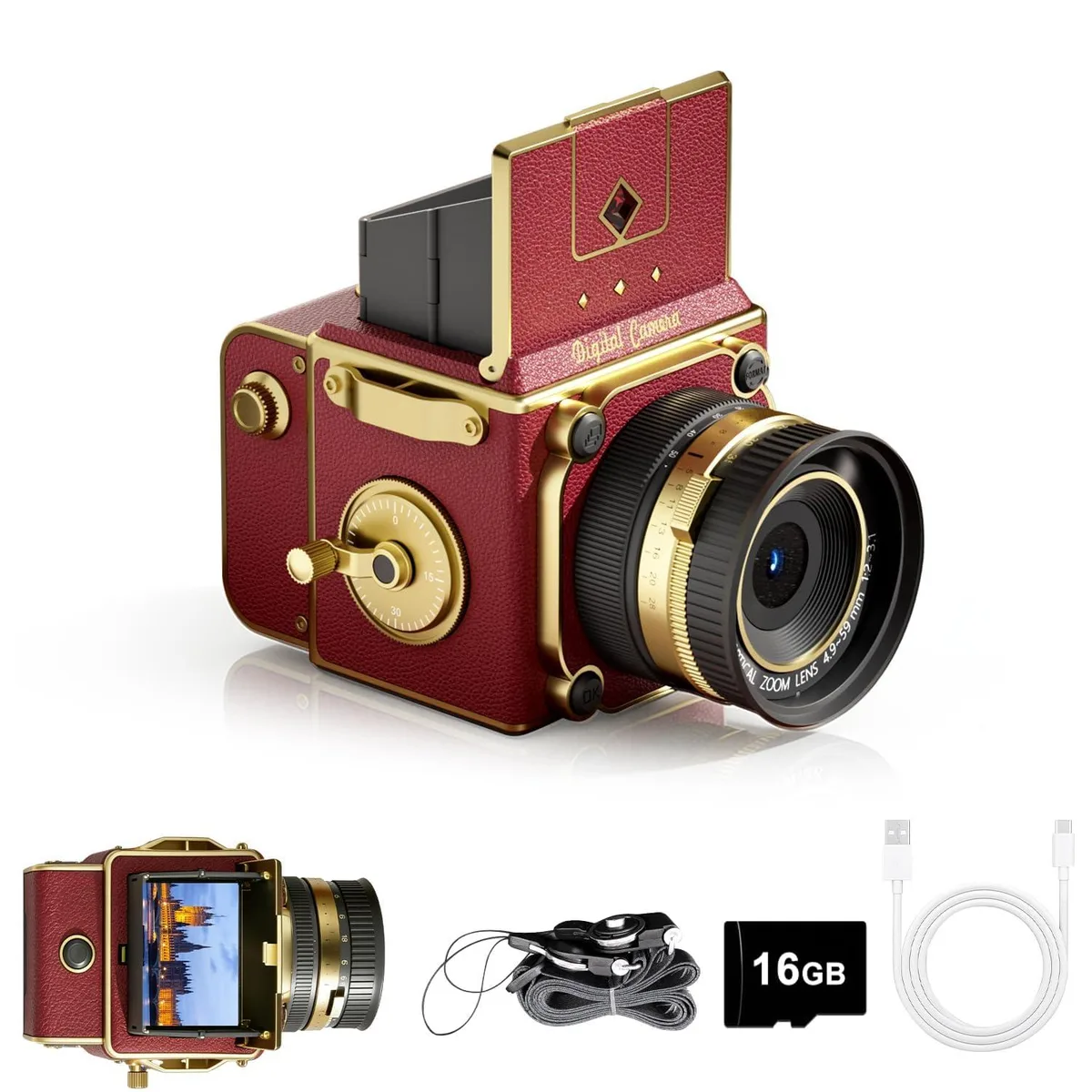 Polaroid PIXPRO USM31Red 64MP 2.7K Retro Point & Shoot Camera Butterfly Door — product photo
