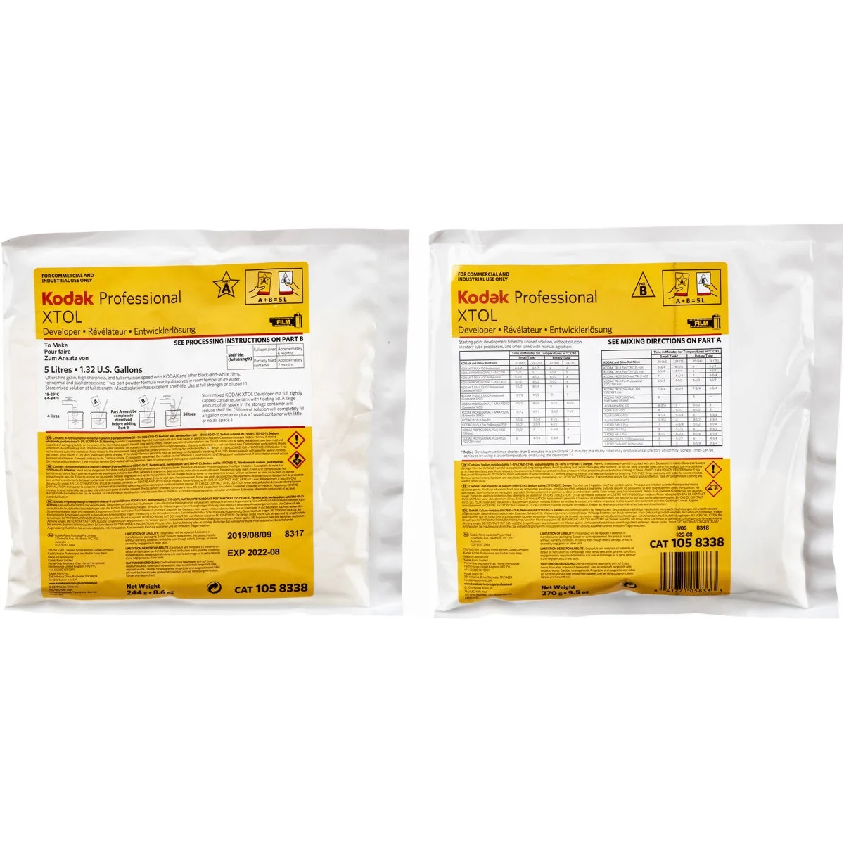 White rectangular cardboard box with Kodak Professional XTOL branding and 5 L text