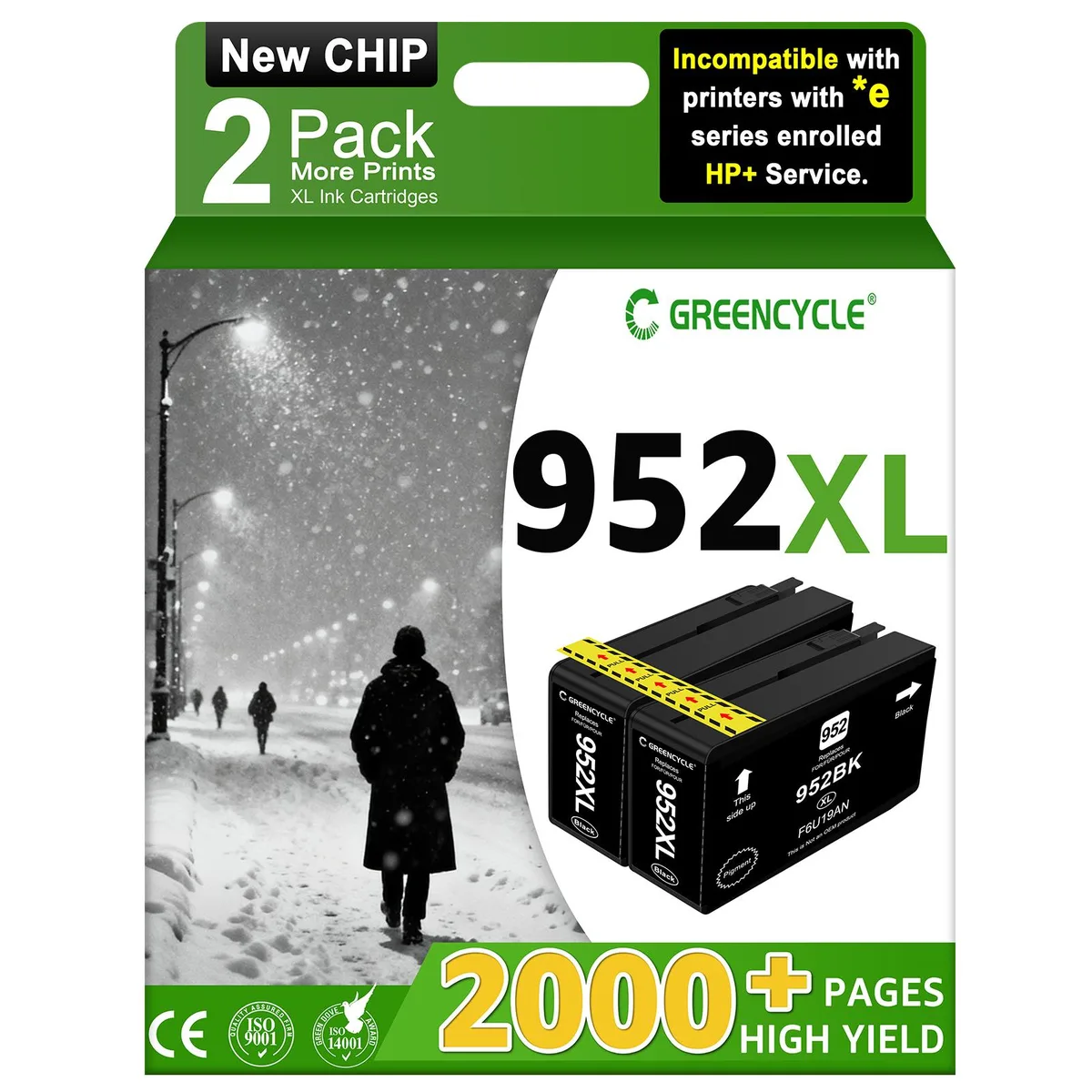GREENCYCLE GREENCYCLE 952XL Black Ink Cartridge 2 Pack — product photo