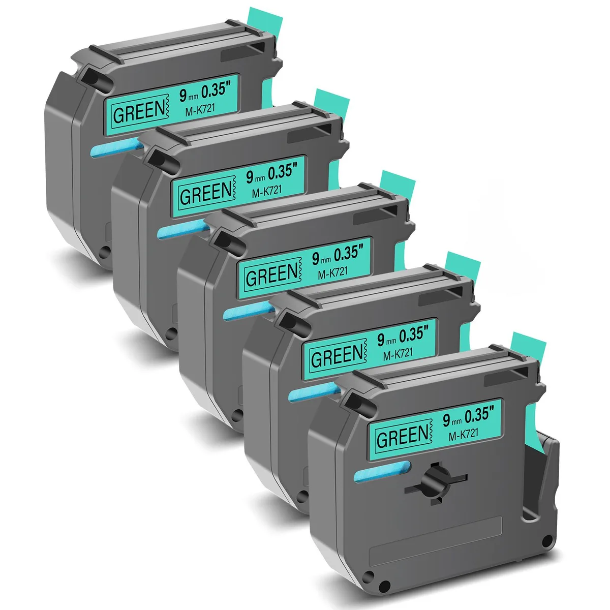 GREENCYCLE GREENCYCLE MK-721 9mm 8m Black on Green label tape 5-pack — product photo