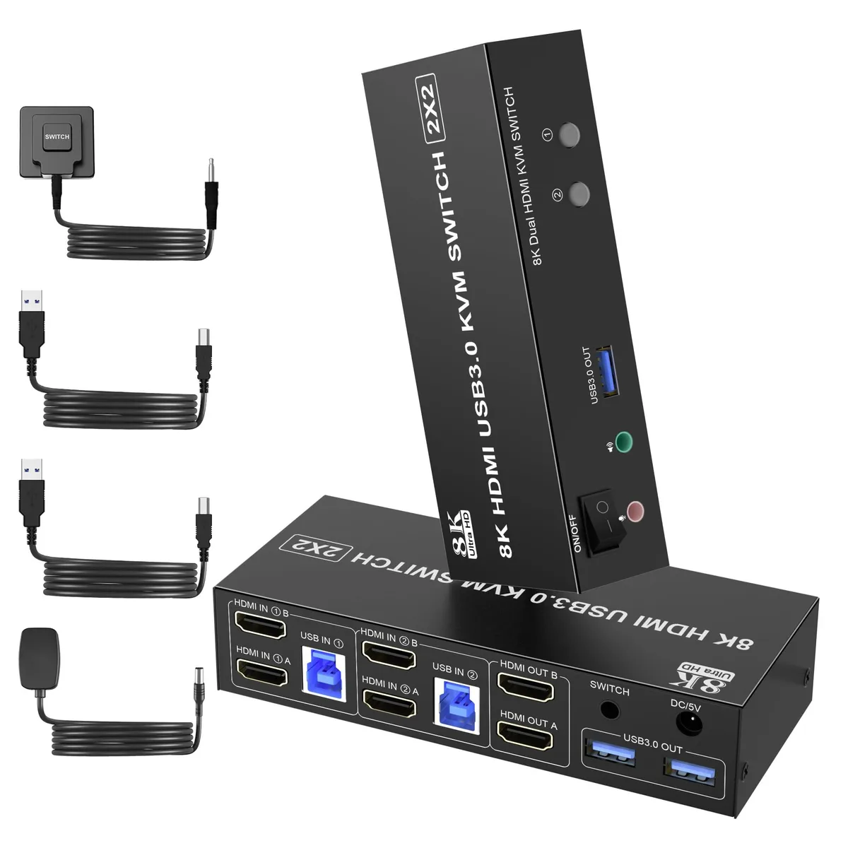 Vszerda Vszerda KM202B-USB3.0-8K-CZY 8K@60Hz Dual Monitor HDMI KVM Switch 2 Port — product photo