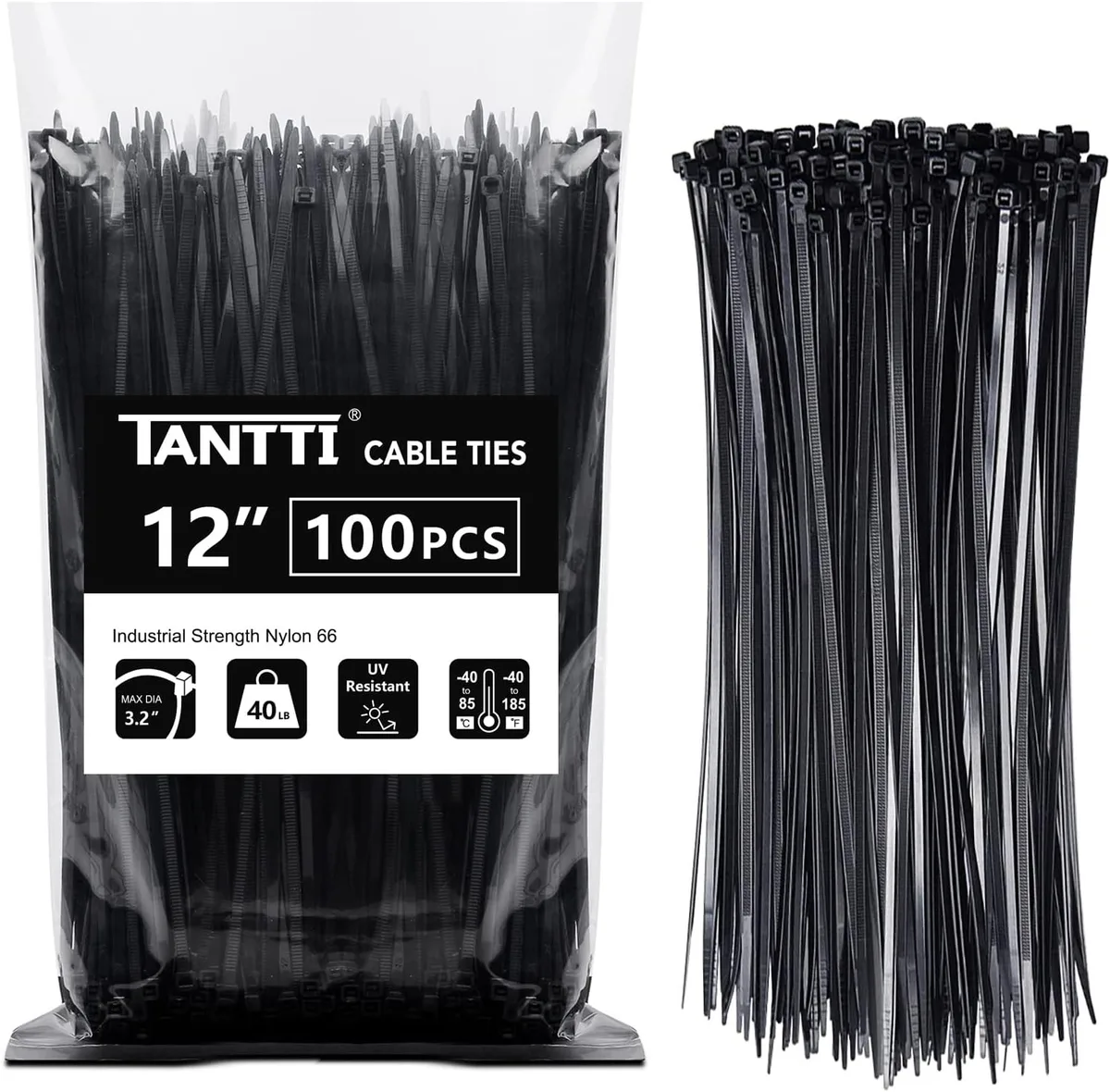 Ennovor Ennovor 12 inch Black Zip Ties 100 pack 40lb Cable Ties — product photo