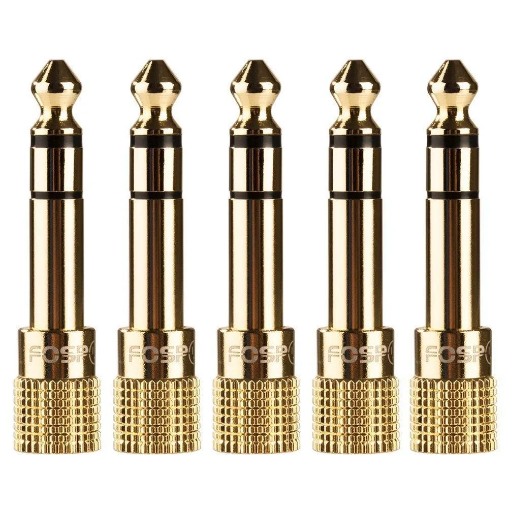 FosPower FosPower 5-Pack 6.35mm Male to 3.5mm Female TRS Audio Adapter 24K Gold — product photo