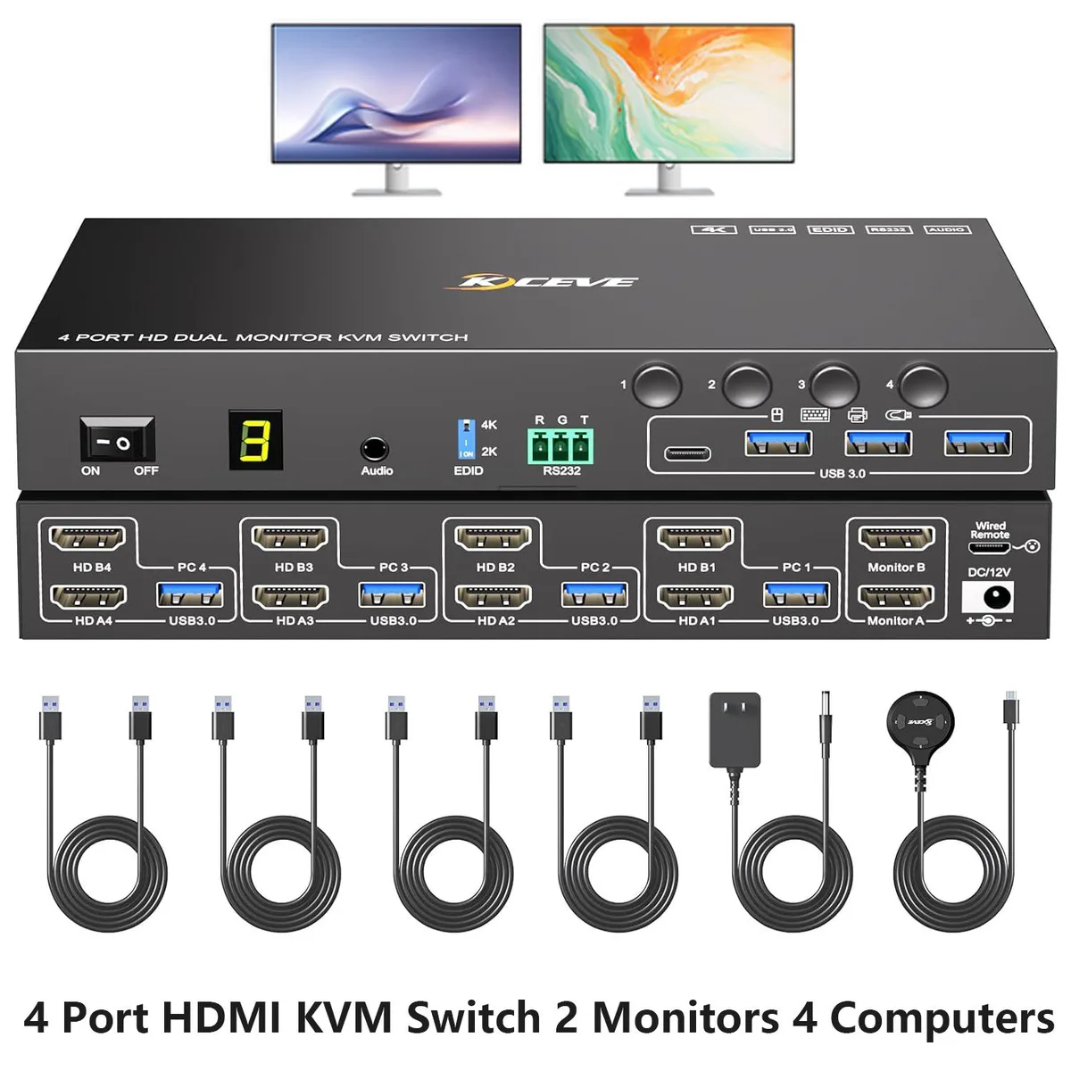 Hitoor Hitoor KC-KVM402A 4-Port Dual-Monitor HDMI KVM Switch 4K@60Hz — product photo