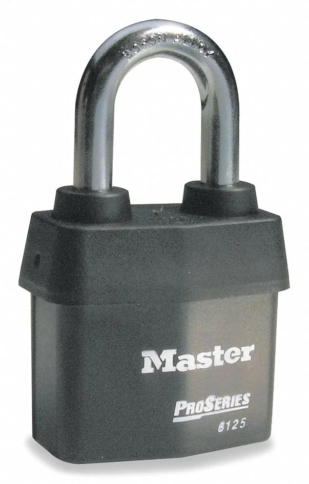 Black laminated rectangular padlock with boron shackle and five-pin cylinder