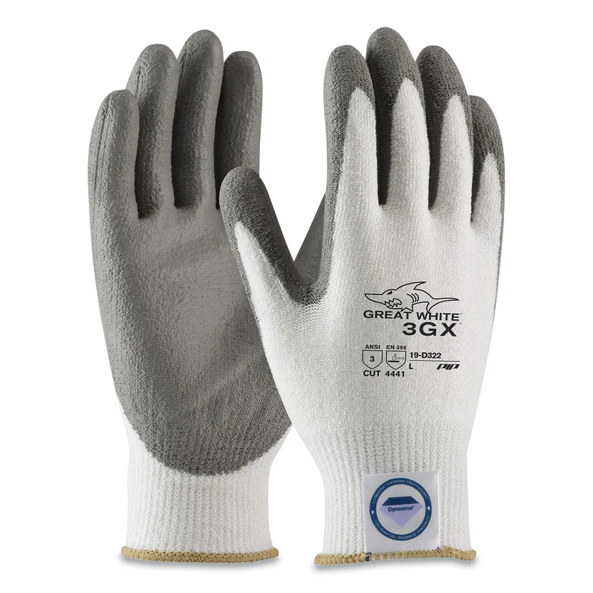 Pair of cut-resistant coated gloves, knit shell with palm coating, size L, pack of 12