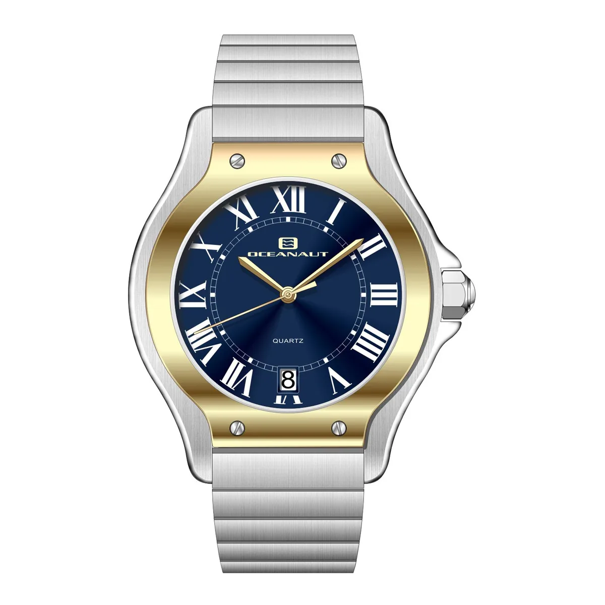 Stainless steel watch with blue dial and metal bracelet