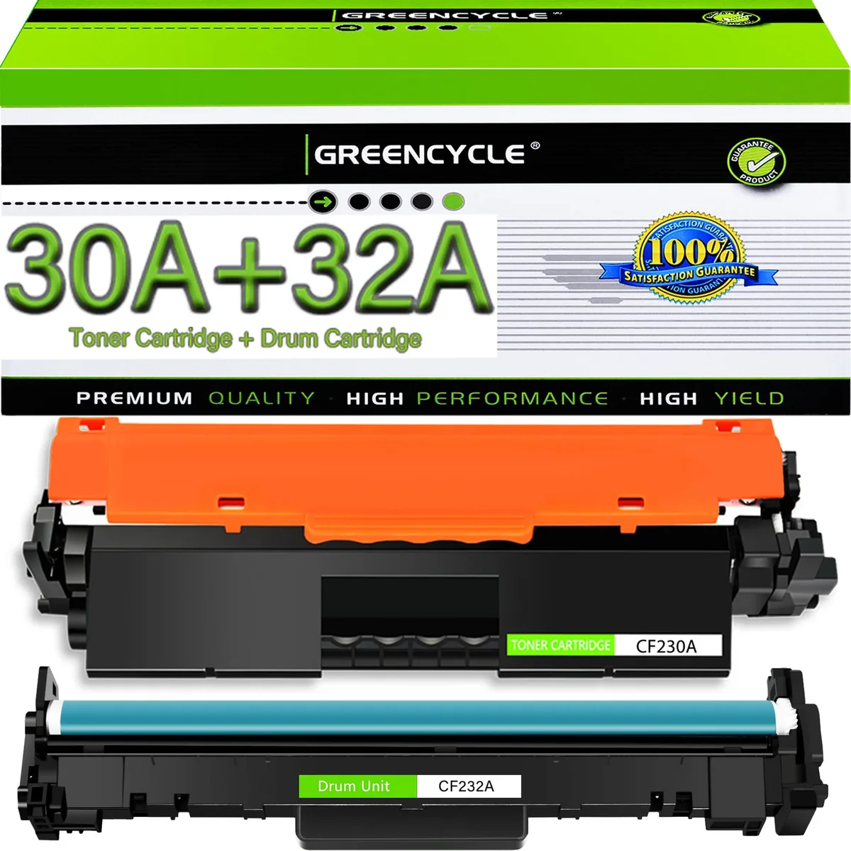 Black toner cartridge and drum unit combo in sealed packaging