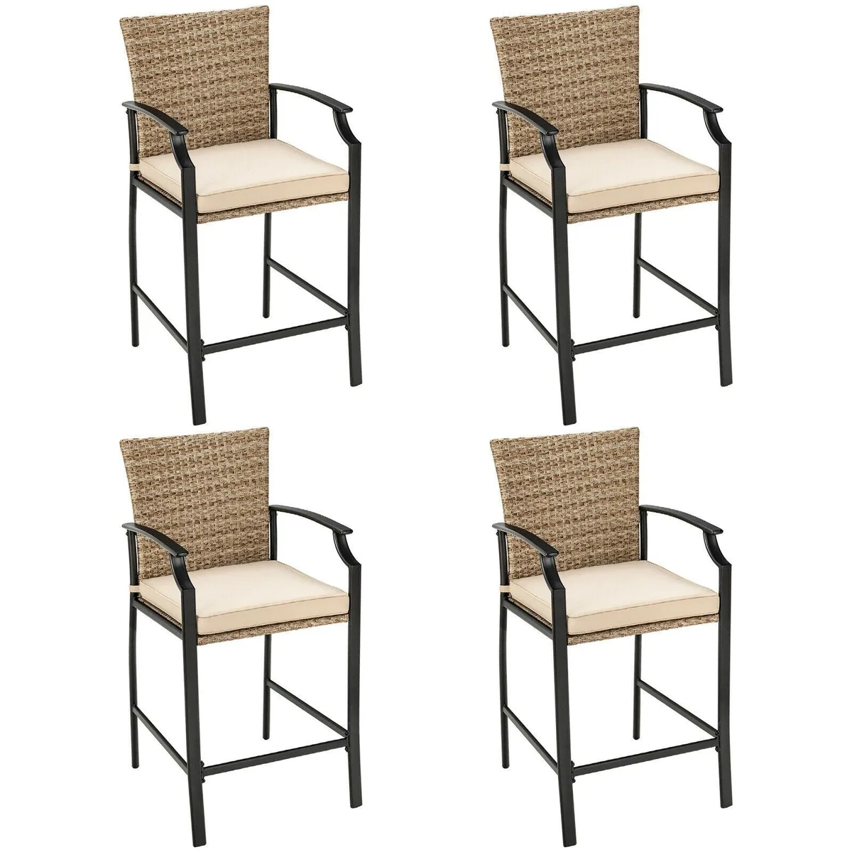 SlickBlue SlickBlue Patio Rattan Bar Stools Set of 4 Beige — product photo