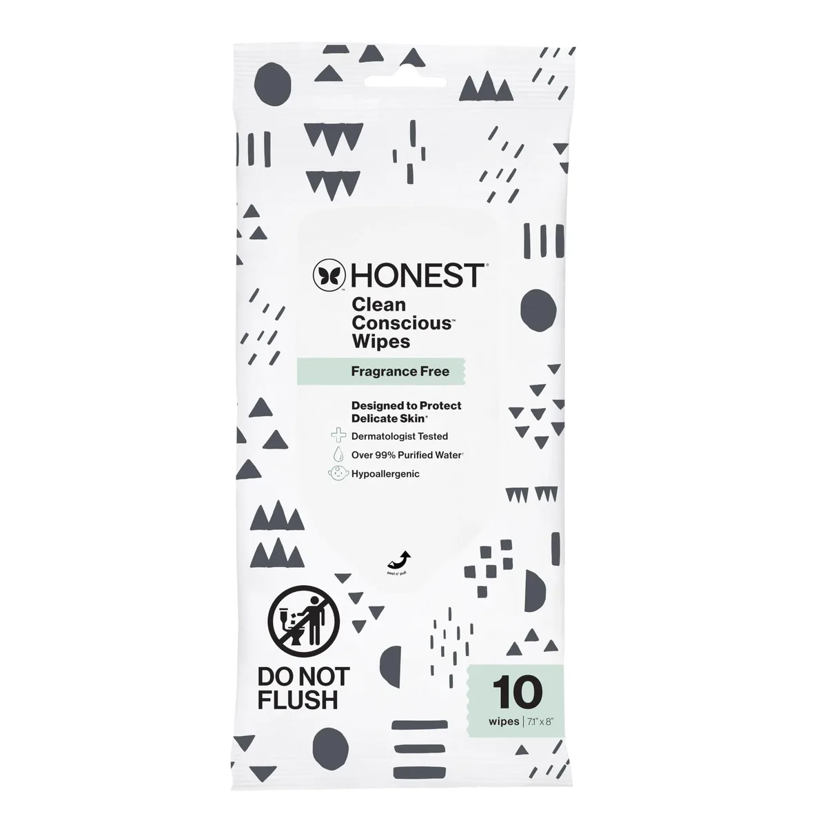 Rectangular pack of 10 unscented plant-based wipes with flip-top lid