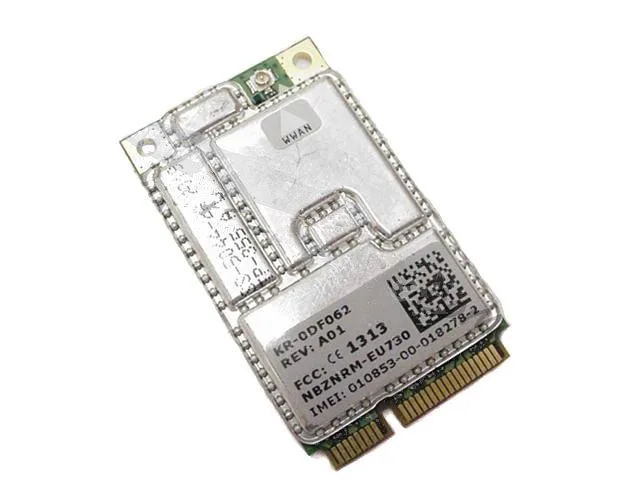 Small rectangular circuit board with gold edge connector and silver shielding