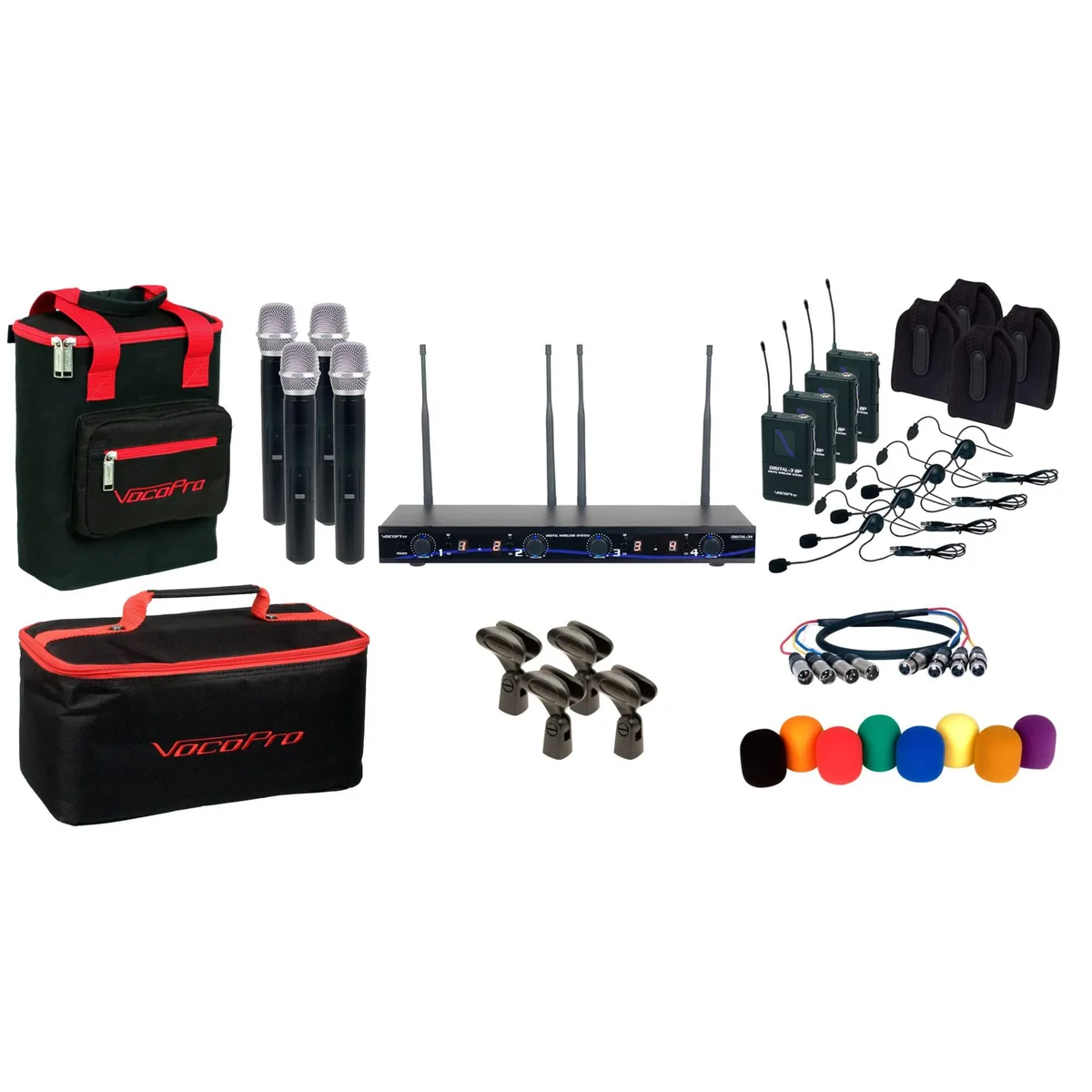 VocoPro DIGITAL34AI wireless system with four microphones and headsets
