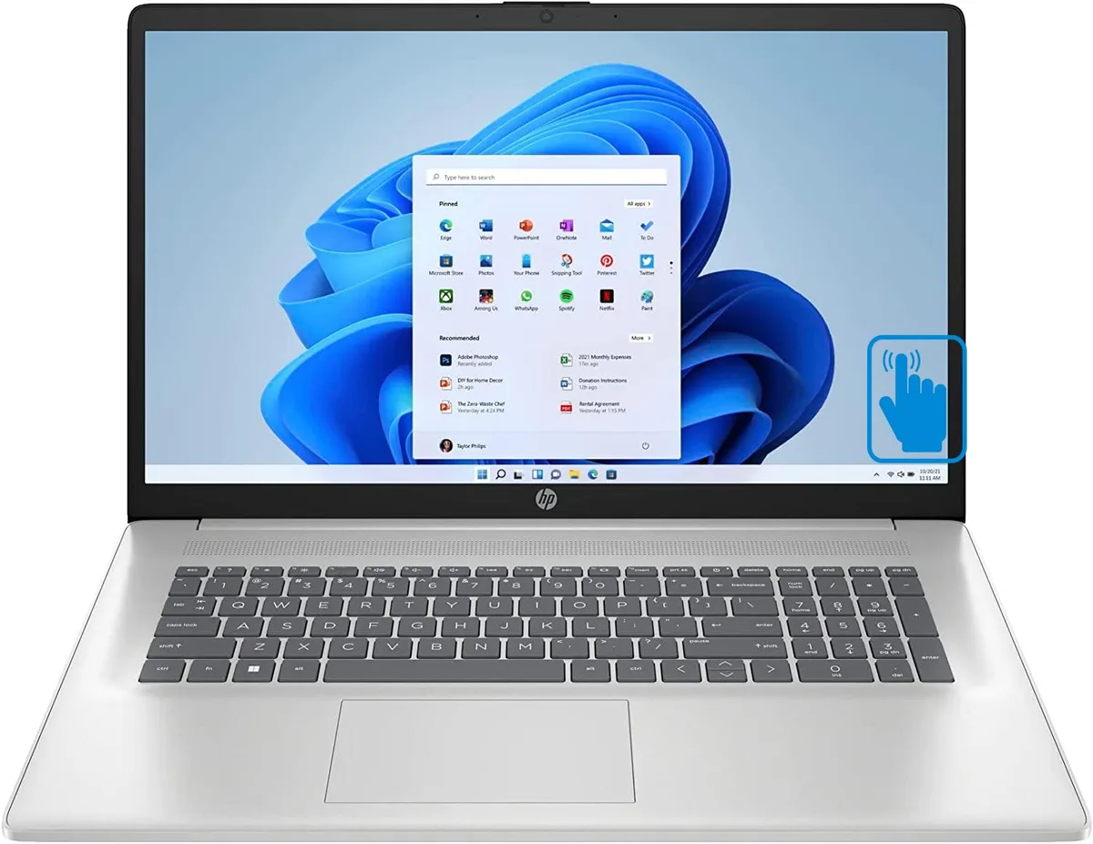 HP HP 17-CP3035cl laptop AMD Ryzen 5 7530U 12GB DDR4 1TB NVMe 17.3" touchscreen Silver — product photo