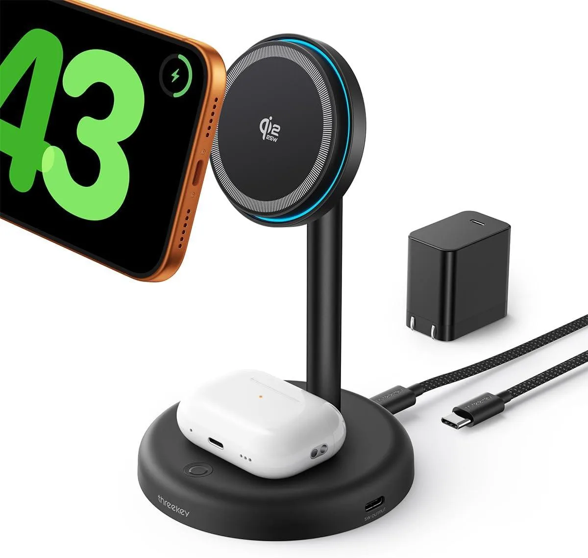 Luisport Luisport THREEKEY 25W Qi2.2 MagSafe Stand 2-in-1 iPhone 17/16/15 Watch 45W Adapter — product photo