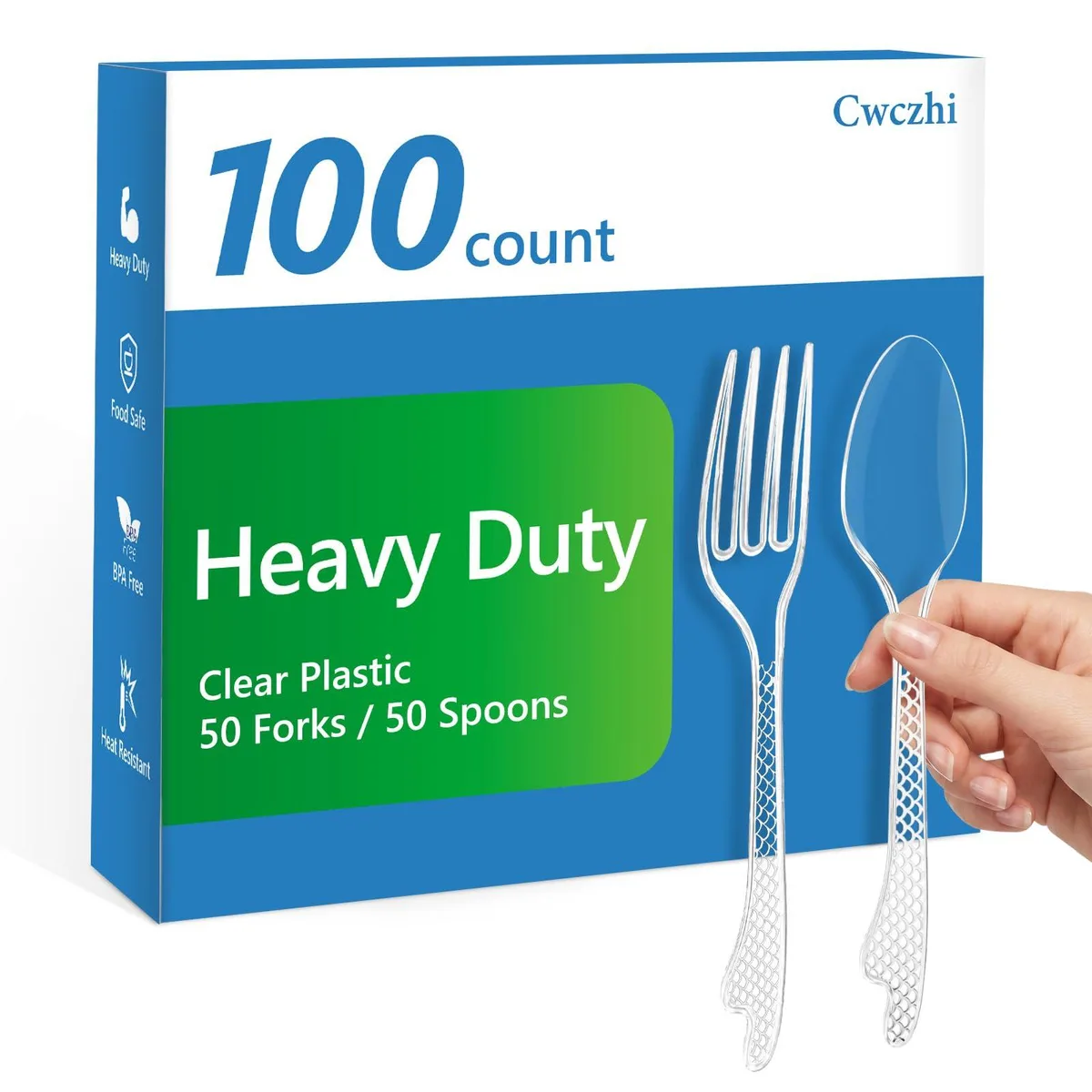 Transparent polystyrene forks and spoons, 100 pieces in clear finish