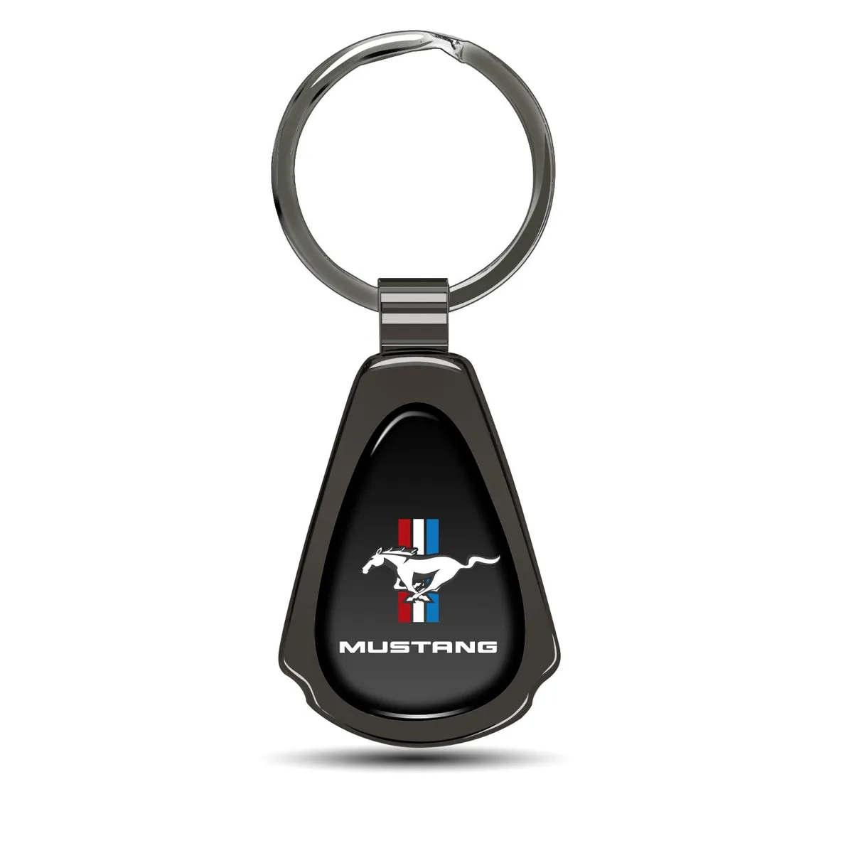 iPick Image, LLC iPick Image, LLC Ford Mustang Tri-Bar Black Dome Dark Gunmetal Metal Teardrop Key Chain — product photo