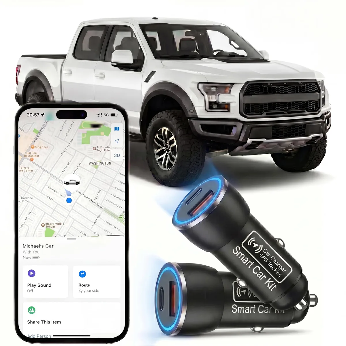 SxingUxing GPS Tracker for Vehicles with Charging Port Matte black 2.56in×0.98in 0.04lb — product photo