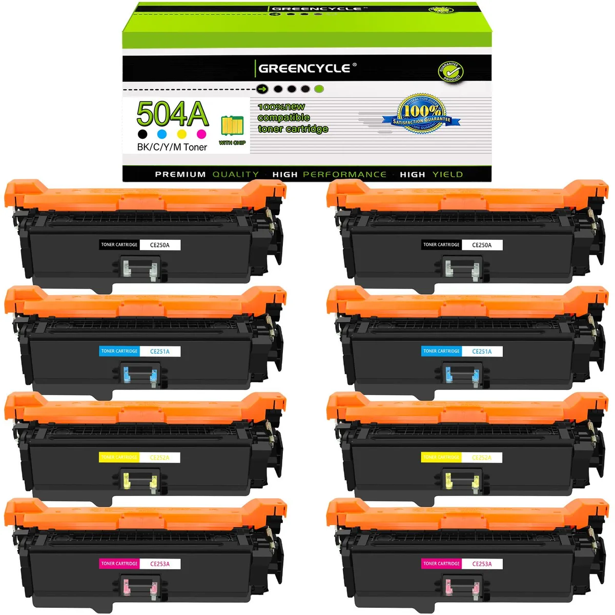 GREENCYCLE GREENCYCLE 504A 8-Pack Toner Cartridge (2 CE250A 2 CE251A 2 CE252A 2 CE253A) — product photo