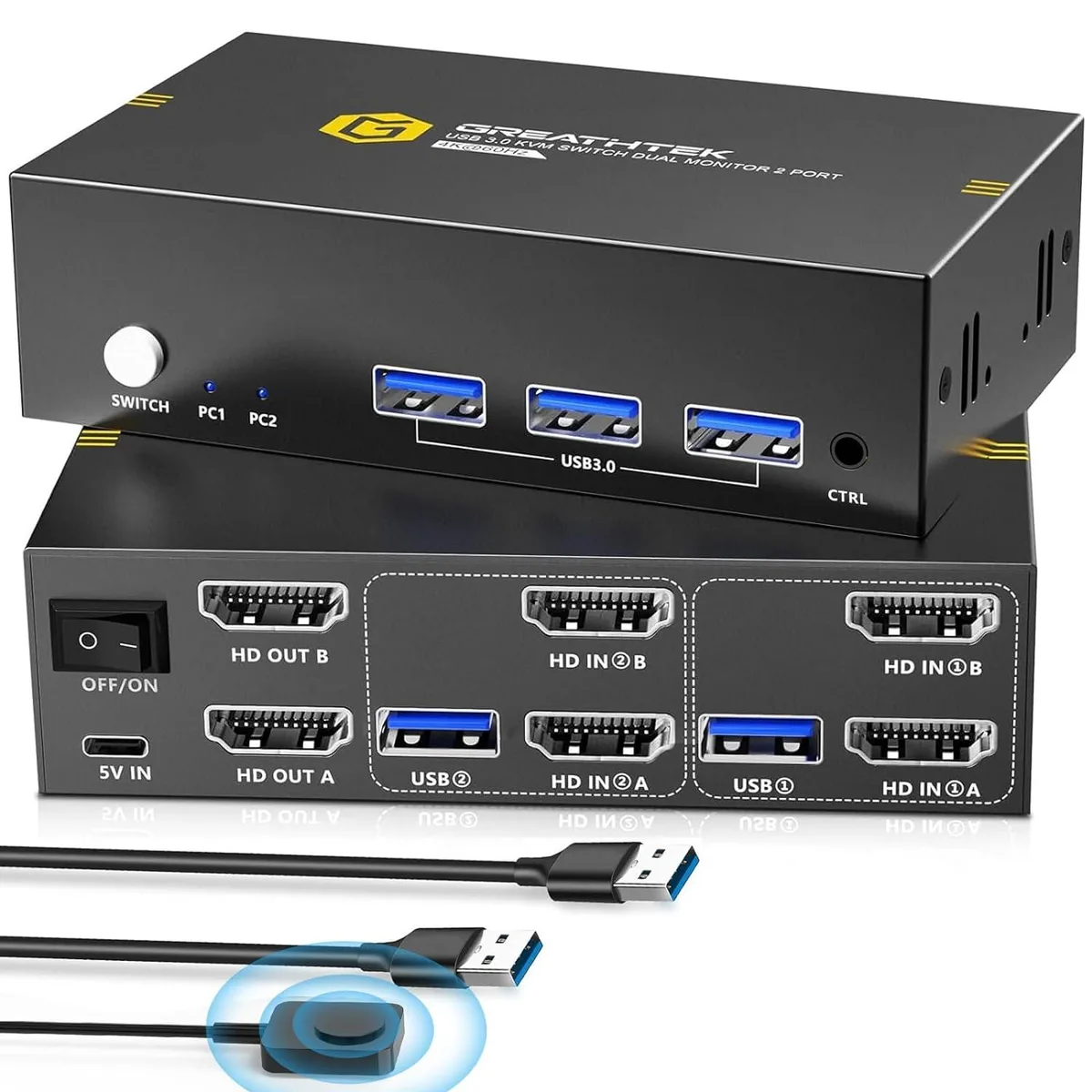 GCROWN GCROWN USB 3.0 Dual Monitor KVM Switch 4K@60Hz 2-PC — product photo