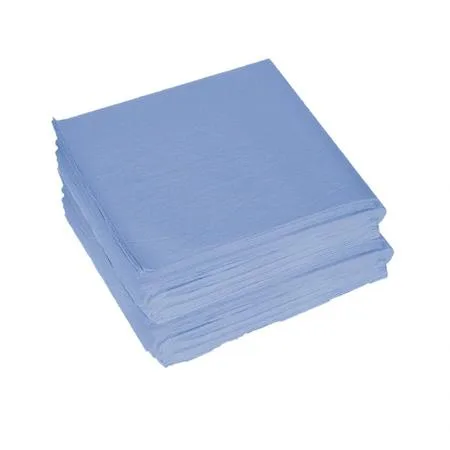 Flat stack of blue 2-ply tissue drape sheets 40 by 48 inches