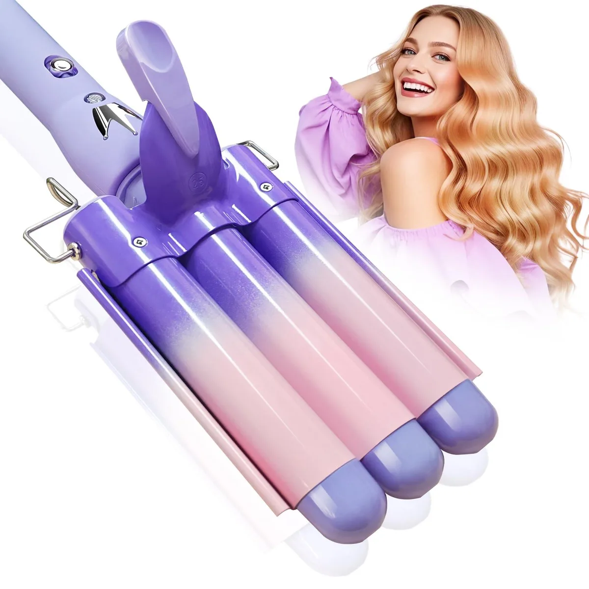  Aleath 3 Barrel Curling Iron 1 Inch Ceramic (Purple) — product photo