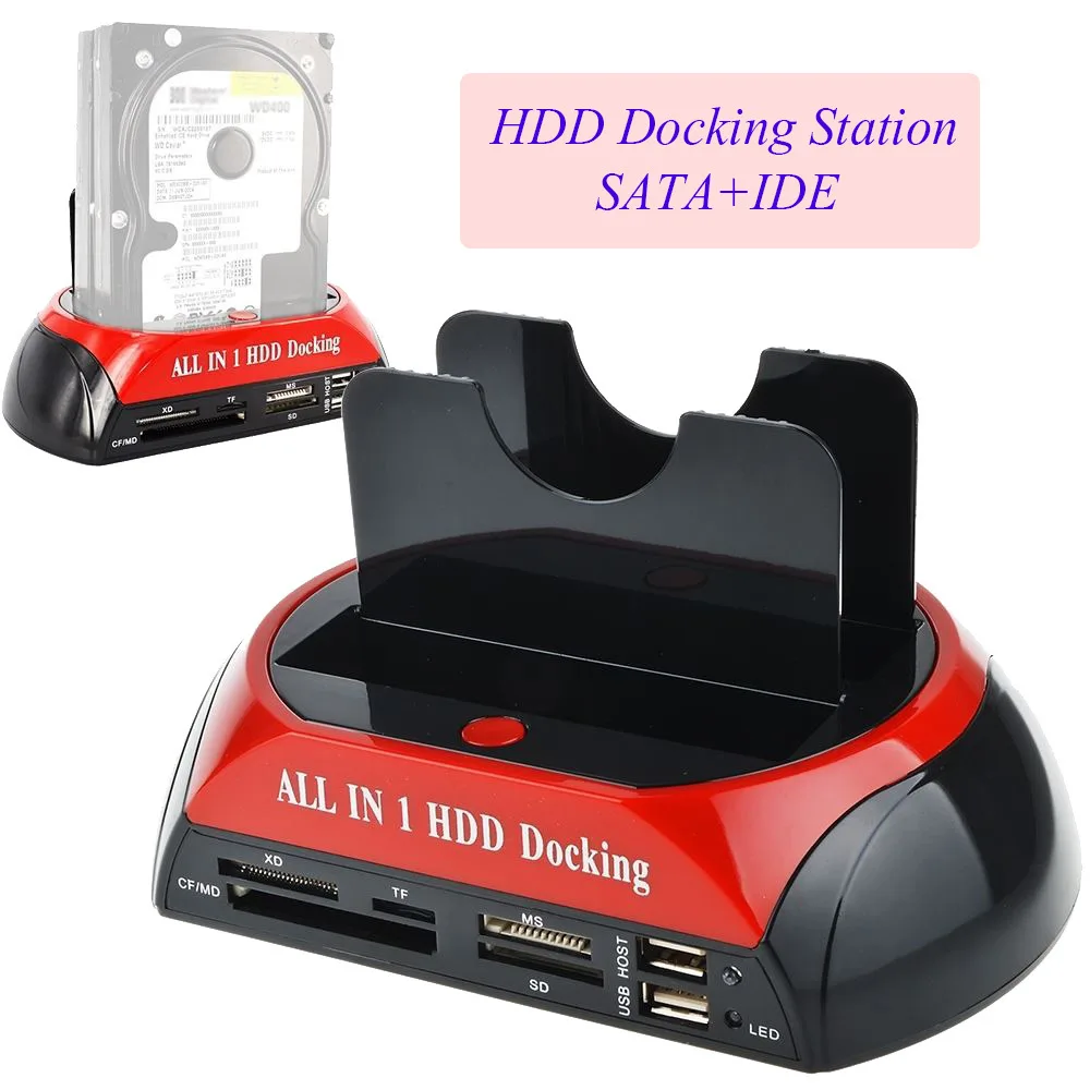 HANNORD HANNORD Dual-Slot USB 2.0 SATA IDE Dock with Card Reader Red — product photo