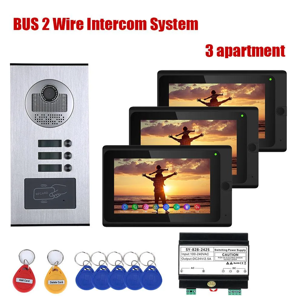 visiPower visiPower Wired 7" BUS 2-Wire Video Intercom Kit 3 Monitors 1 Camera — product photo