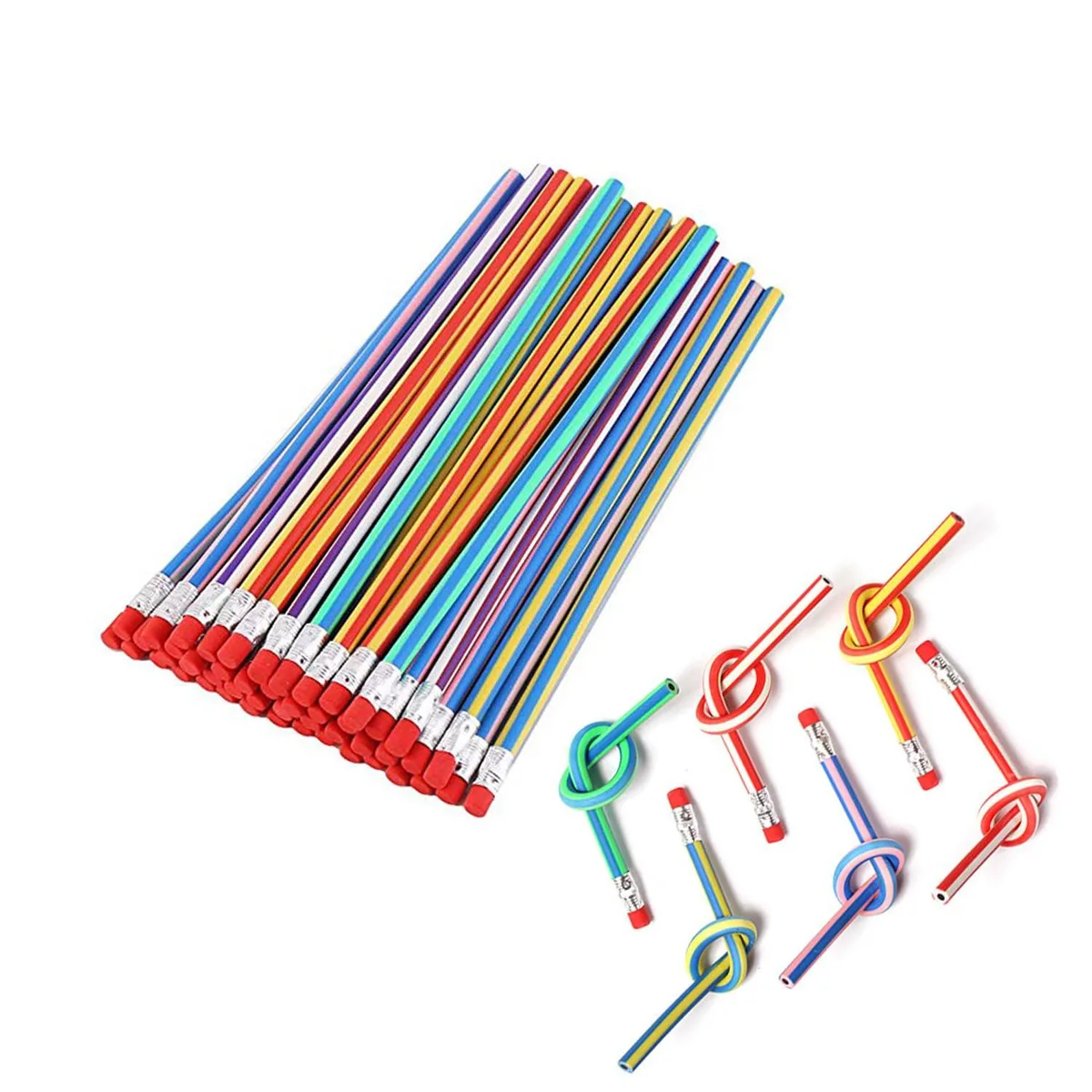 35 flexible stripe pencils 18 cm long with red erasers