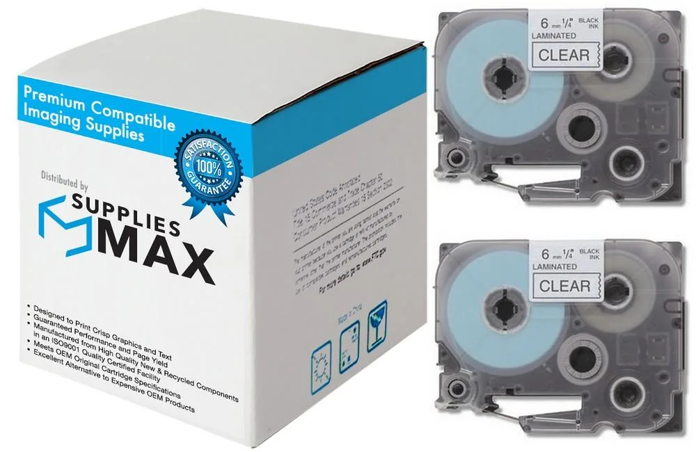 SuppliesMax SuppliesMax TZE-111 2PK Black/Clear Label Tape 36mm 8m — product photo