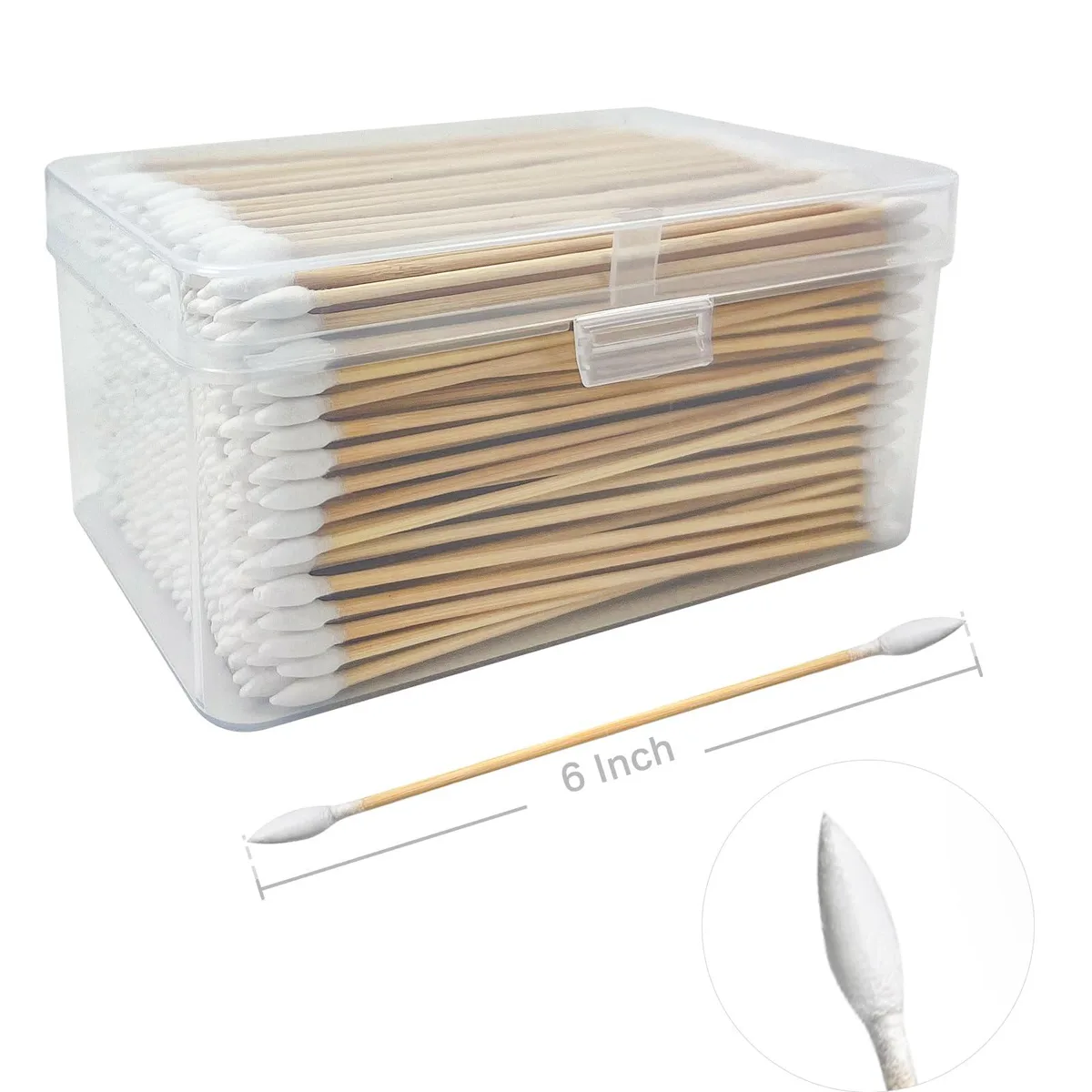 Box of 400 double-ended 6-inch lint-free cotton swabs in plastic case