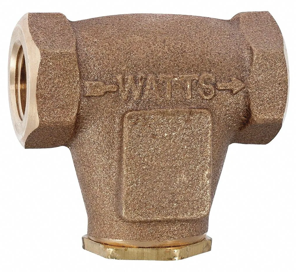 Watts LF27 inline V strainer, lead-free copper silicon alloy body, 1/4 inch FNPT connections, stainless steel screen visible