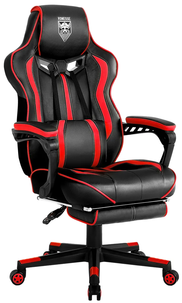 Vonesse Vonesse Reclining Gaming Chair with Footrest, Massage Lumbar, Red/Black — product photo