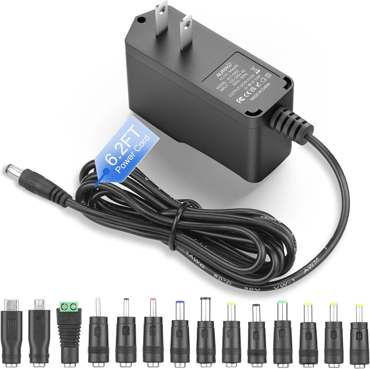 BASEUS BASEUS 5V 2A 10W AC Adapter 100-240V 6.2ft 14 Tips — product photo