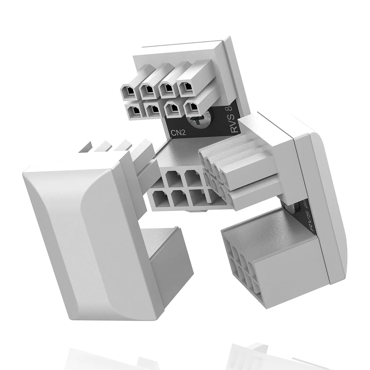 Three white PCIe 8-pin 180-degree reverse adapters