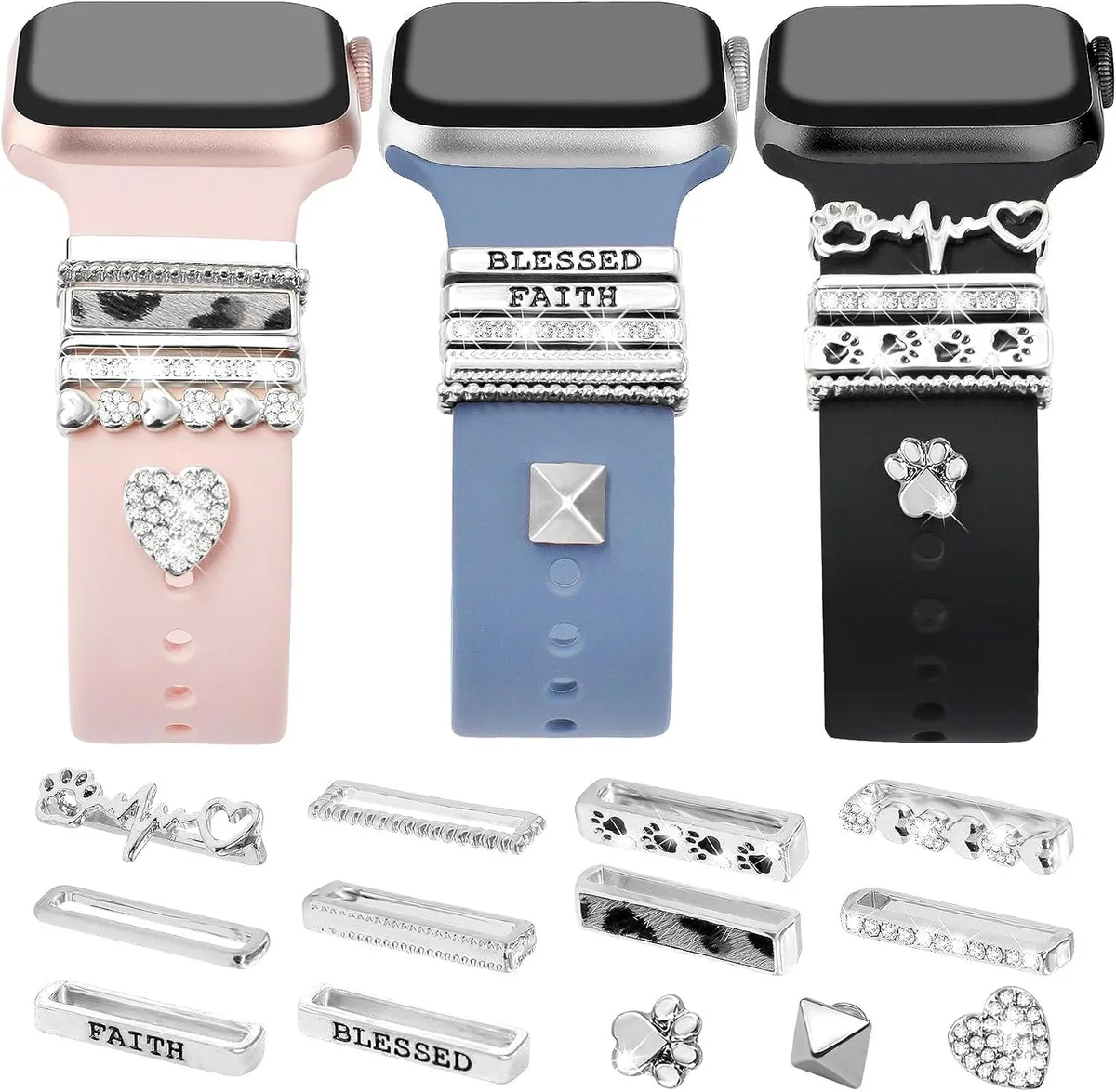 ETEIZU ETEIZU 13-Piece Silver Watch Band Charms with 10 Rings &amp; 3 Clasps accessory — product photo