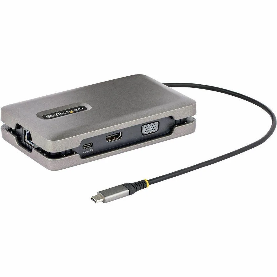 Compact silver USB-C multiport adapter with HDMI and VGA ports